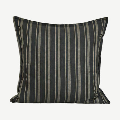Black Stripe Flanged Linen Cushion Covers