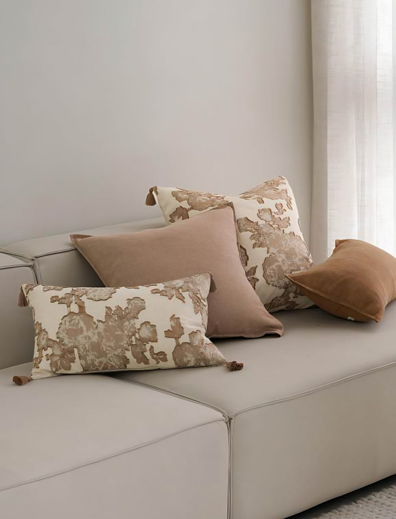 Olive Khaki Slub Jacquard Linen Viscose Cushion Covers, styled at home