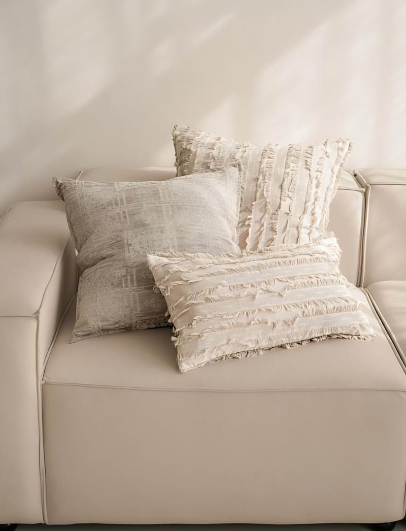 Natural Fringed Jacquard Cotton Viscose Cushion Covers, styled at home