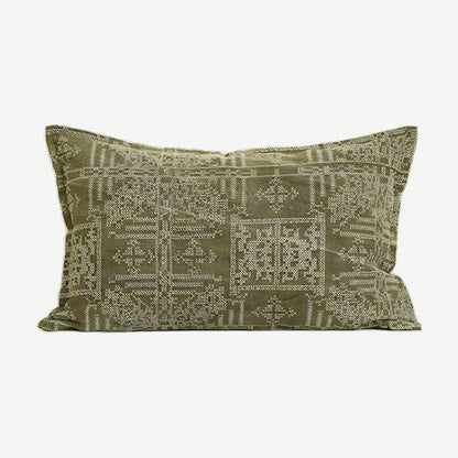 Olive Geometric Jacquard Linen Cotton Cushion Covers