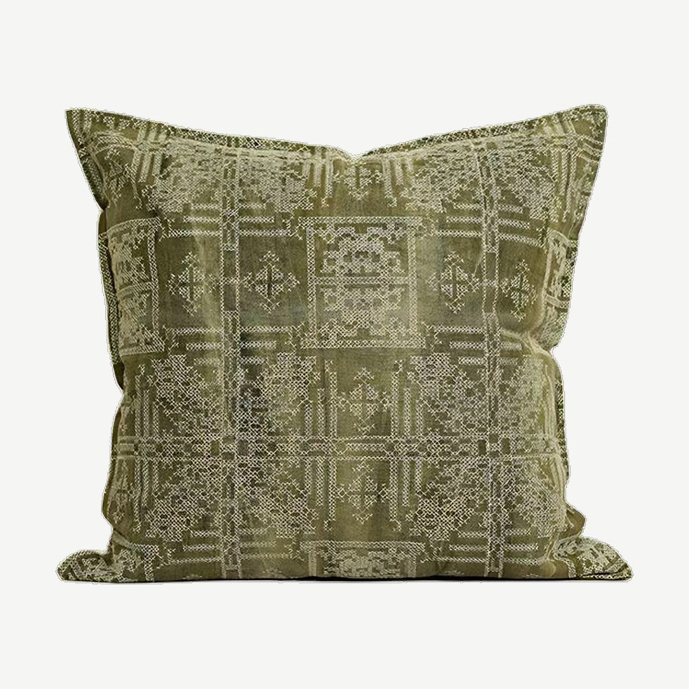 Olive Geometric Jacquard Linen Cotton Cushion Covers