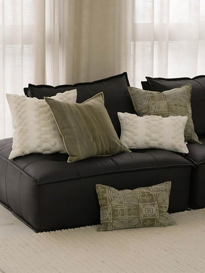 Olive Geometric Jacquard Linen Cotton Cushion Covers, styled at home