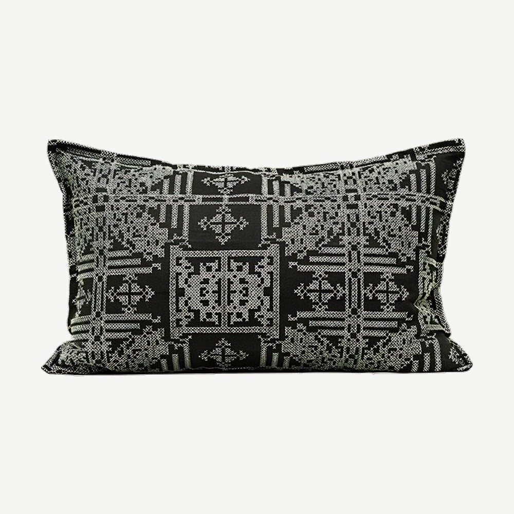 Black & Ivory Geometric Jacquard Linen Cotton Cushion Covers