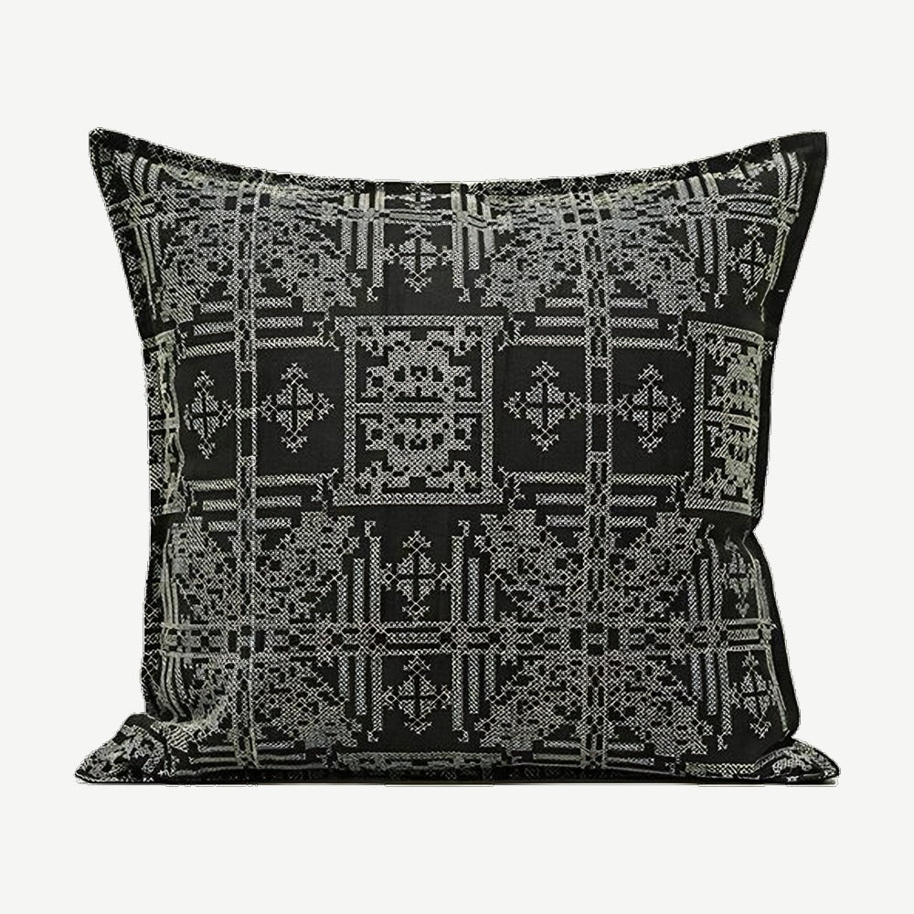 Black & Ivory Geometric Jacquard Linen Cotton Cushion Covers