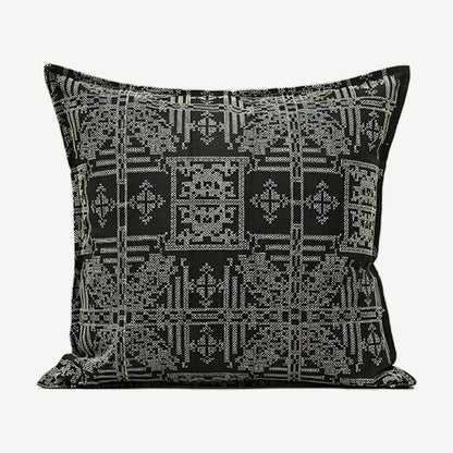 Black & Ivory Geometric Jacquard Linen Cotton Cushion Covers