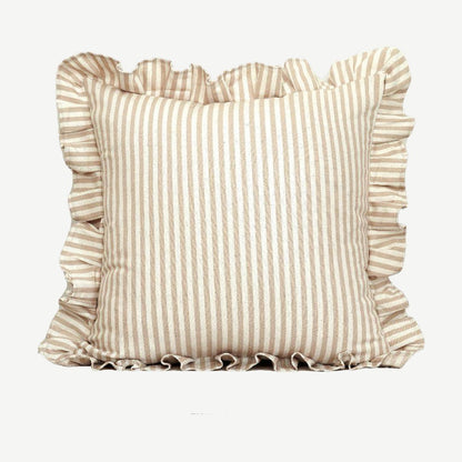 Ruffled Ticking Stripe Cotton Cushion Covers in Beige