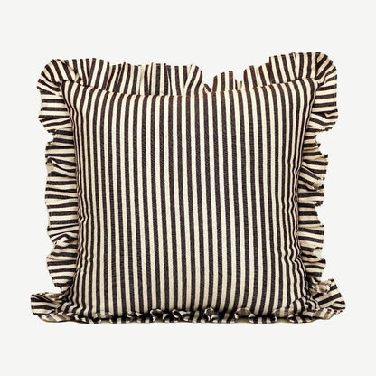 Ruffled Ticking Stripe Cotton Cushion Covers in Coffee