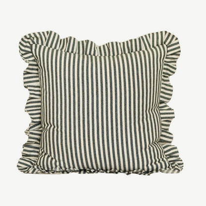 Ruffled Ticking Stripe Cotton Cushion Covers in Green