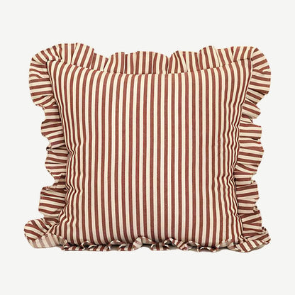 Ruffled Ticking Stripe Cotton Cushion Covers in Pumpkin