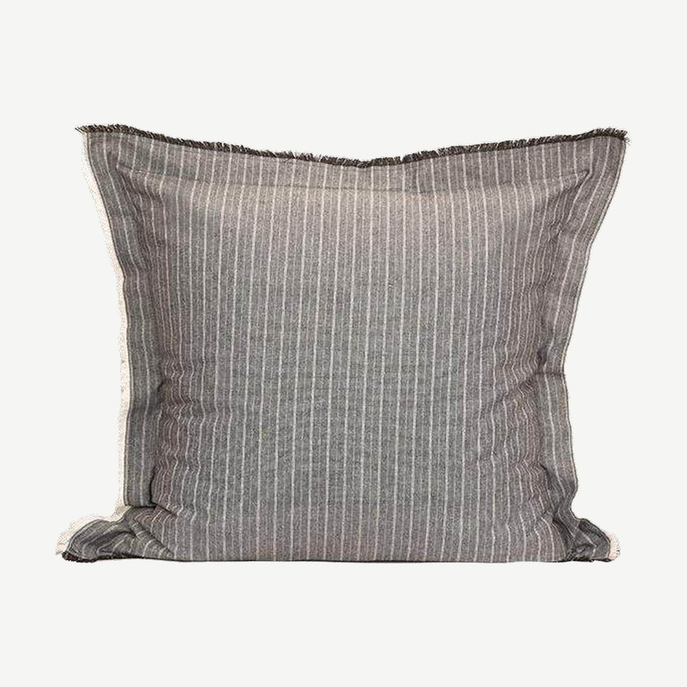 Grey Pinstripe Embroidery Cotton Linen Cushion Covers