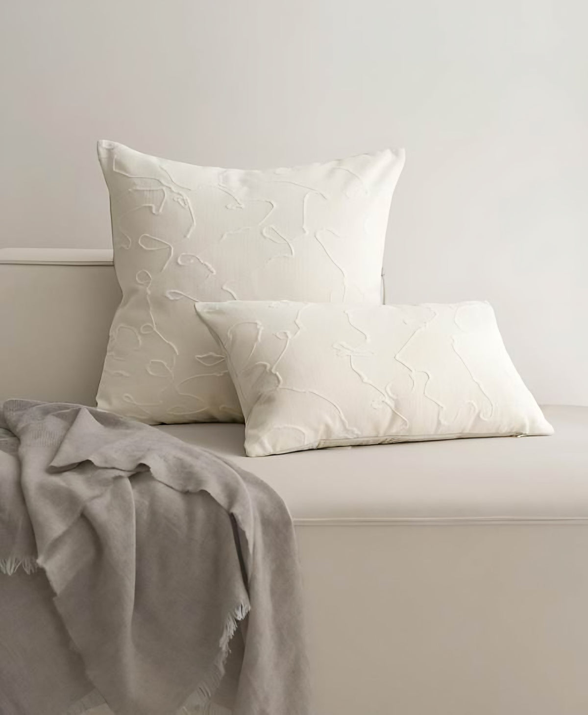 Grey Pinstripe Embroidery Cotton Linen Cushion Covers, styled at home