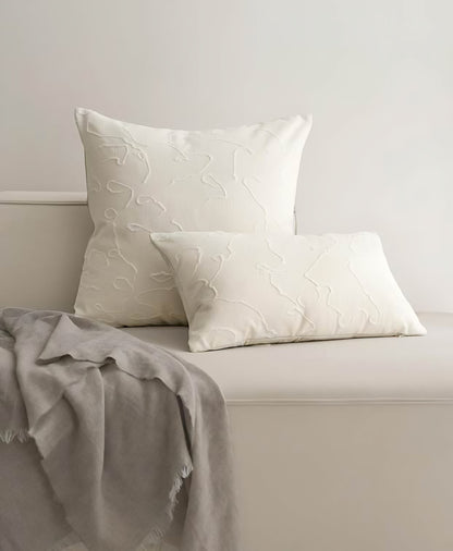 Grey Pinstripe Embroidery Cotton Linen Cushion Covers, styled at home