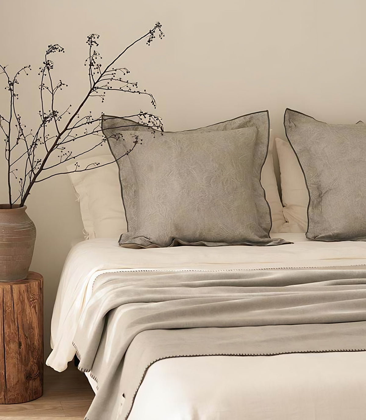 Stone Flanged Jacquard Cotton Linen Cushion Covers, styled at home