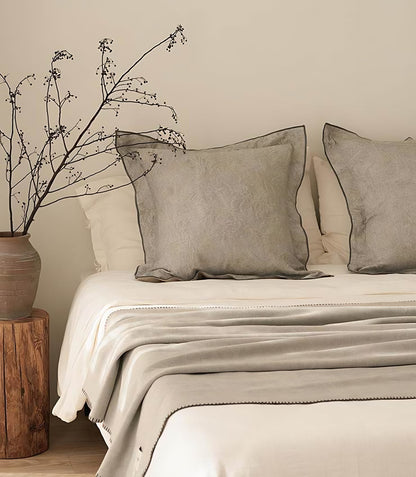Stone Flanged Jacquard Cotton Linen Cushion Covers, styled at home