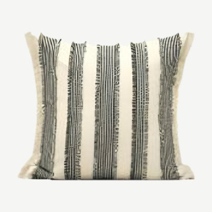 Ivory & Black Stripe Tassel Cotton Cushion Covers