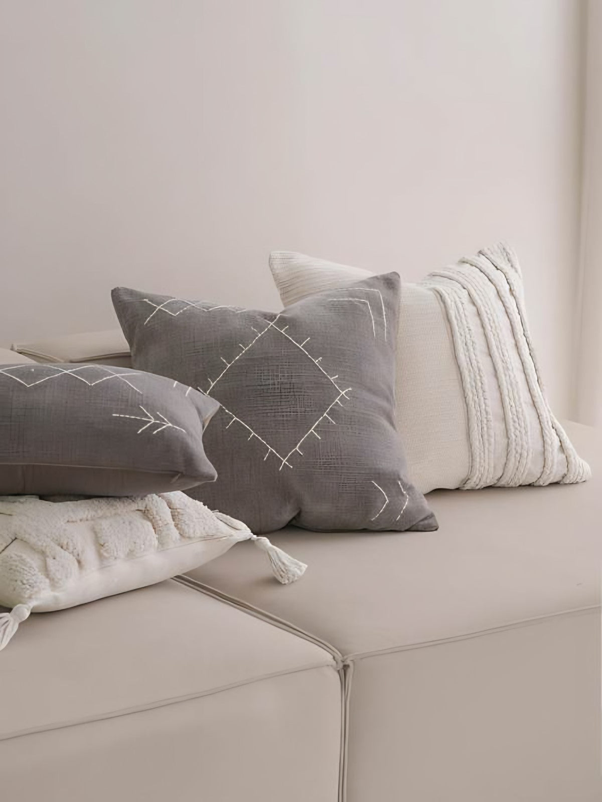 Mocha Flanged Cotton Cushion Covers, styled at home