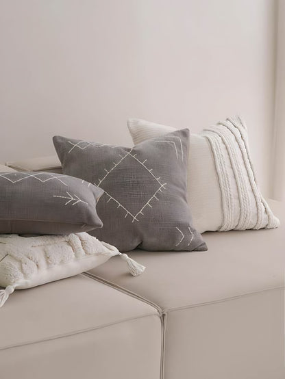 Mocha Flanged Cotton Cushion Covers, styled at home