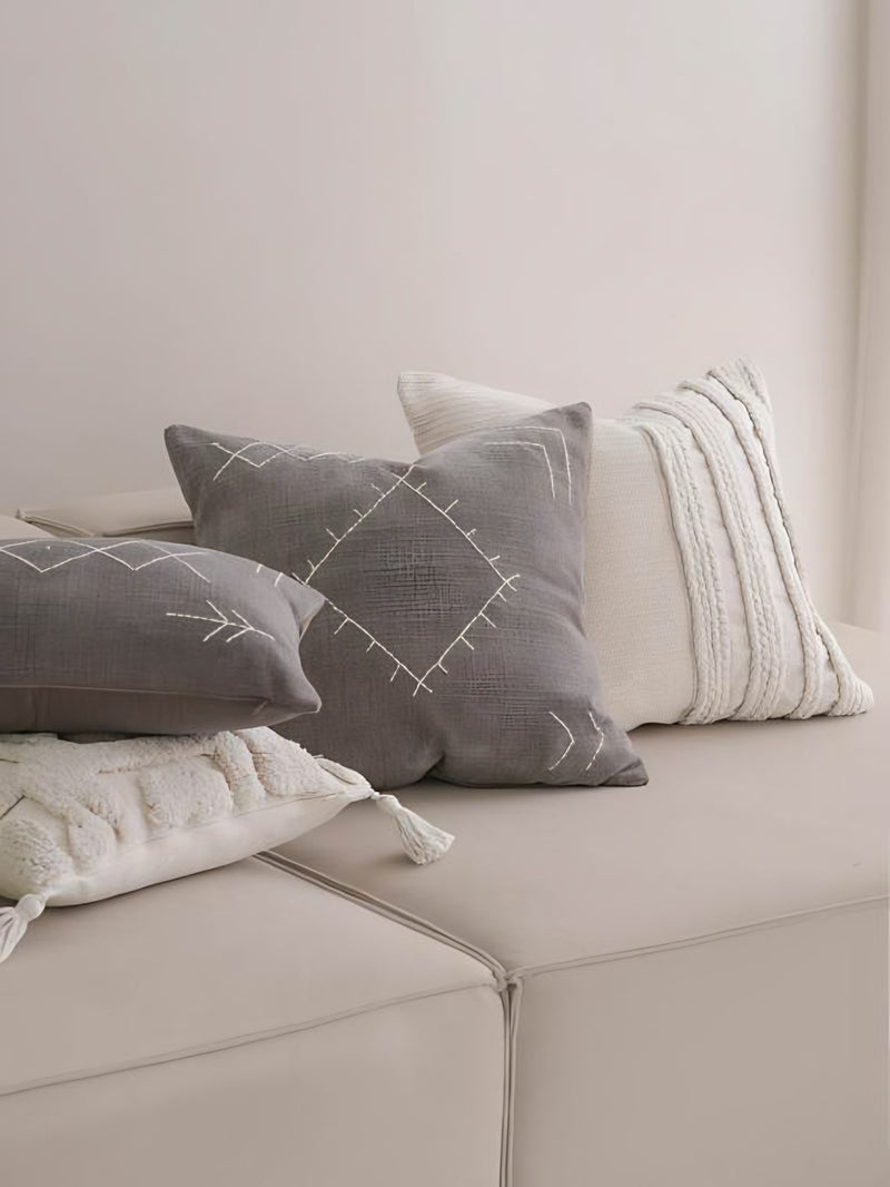 Mocha Flanged Cotton Cushion Covers, styled at home