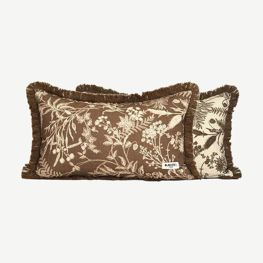 Chocolate Botanical Jacquard Cotton Linen Cushion Covers