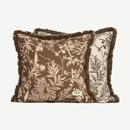 Chocolate Botanical Jacquard Cotton Linen Cushion Covers
