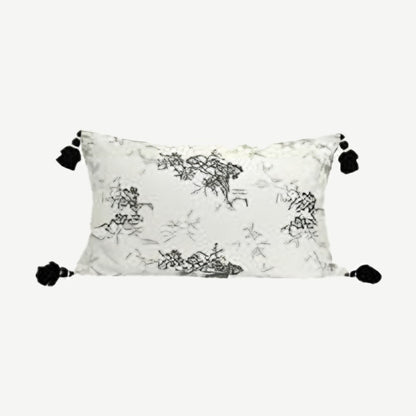 Ivory & Charcoal Botanical Jacquard Cotton Linen Cushion Covers