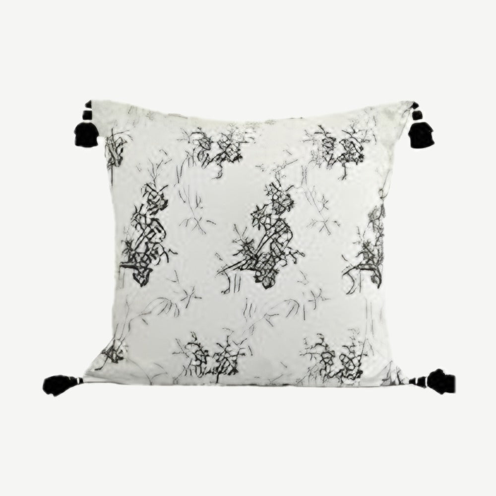 Ivory & Charcoal Botanical Jacquard Cotton Linen Cushion Covers