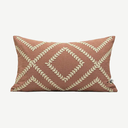 Terracotta Trellis Embroidery Linen Cotton Lumbar Cushion Covers