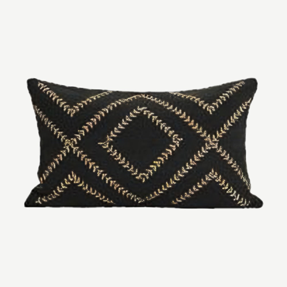 Black & Sand Zigzag Embroidery Lumbar Cushion Covers
