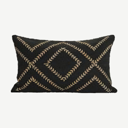 Black & Sand Zigzag Embroidery Lumbar Cushion Covers
