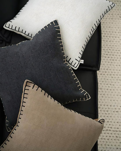 White Blanket Stitch Cushion Covers, styled at home