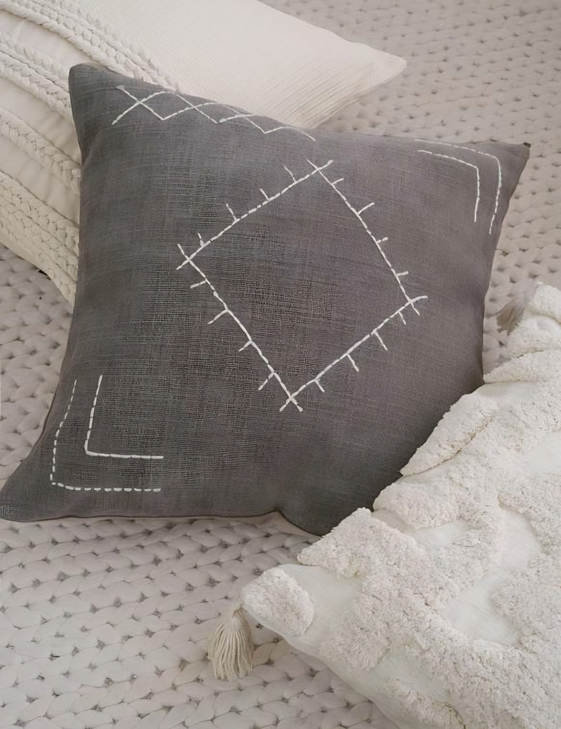 Grey Diamond Embroidery Cushion Covers, styled at home