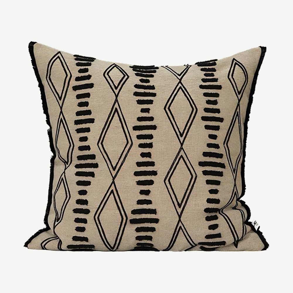 Sand & Black Ikat Embroidery Cushion Covers