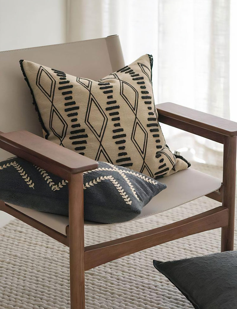 Sand & Black Ikat Embroidery Cushion Covers, styled at home