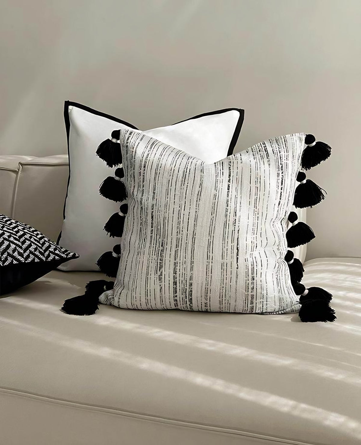 Grey & Ivory Jacquard Cotton Cushion Covers, styled at home