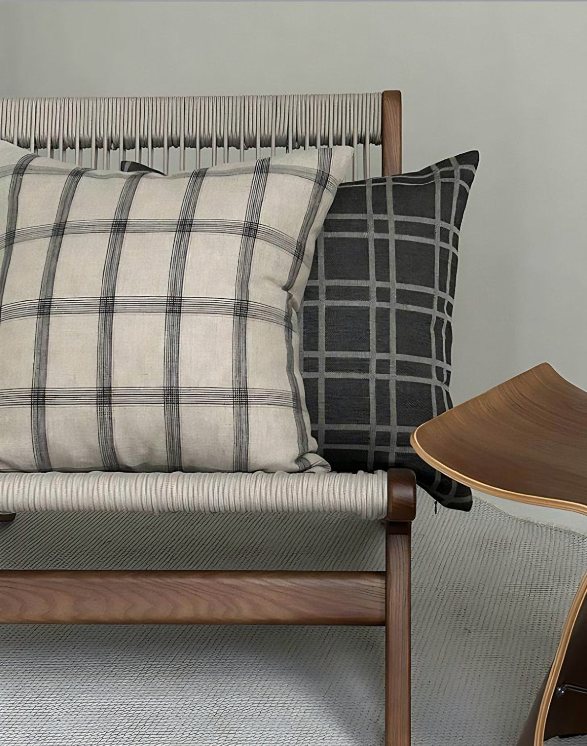 Natural Check Tartan Jacquard Linen Cotton Cushion Covers, styled at home