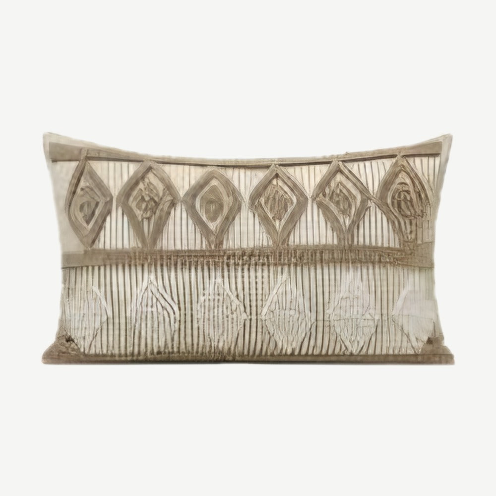 Oat & Ivory Diamond Loop-Pile Embroidery Lumbar Cushion Covers