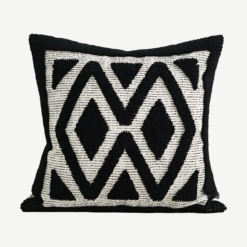 Black & Ivory Chevron Loop-Pile Embroidery Cushion Covers