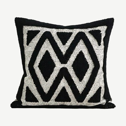 Black & Ivory Chevron Loop-Pile Embroidery Cushion Covers