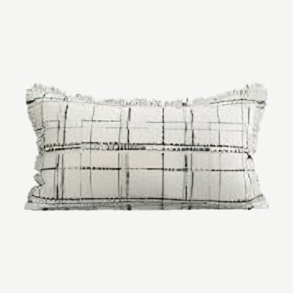 Ivory & Black Check Tassel Lumbar Cushion Covers