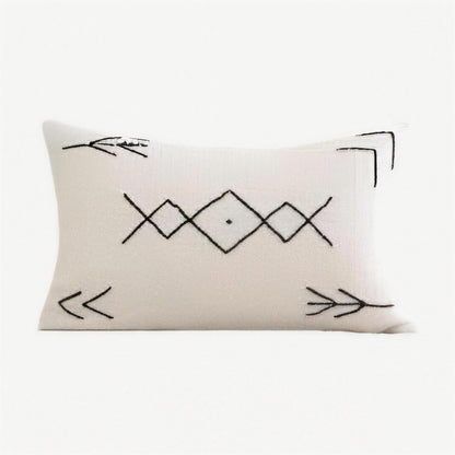 Ivory & Black Diamond Embroidery Lumbar Cushion Covers
