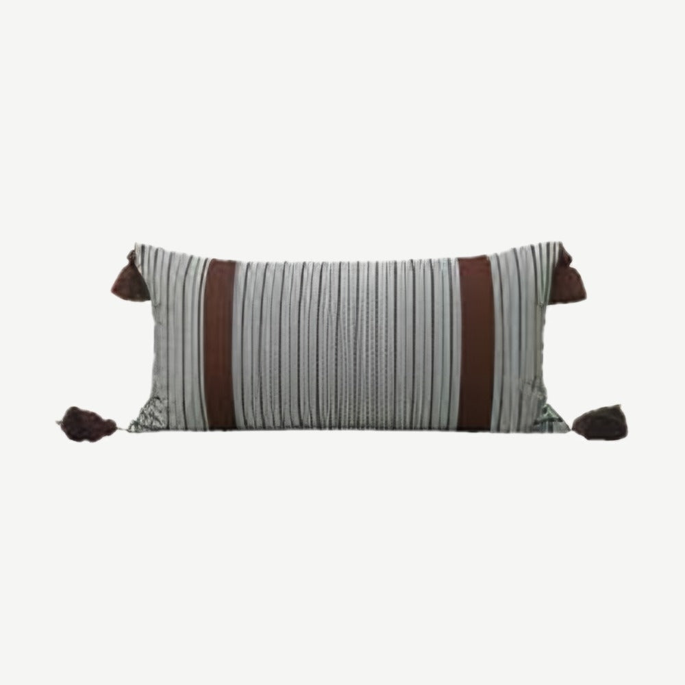 Grey Stripe Tassel Cotton Lumbar Cushion Covers