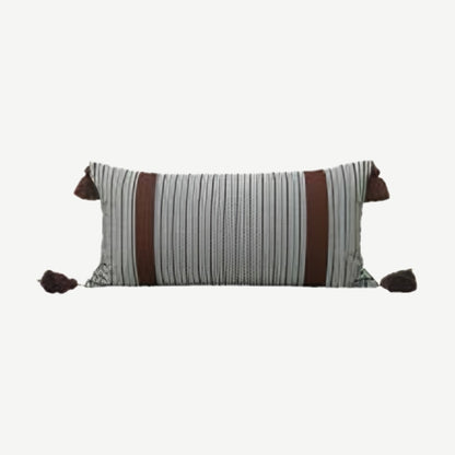 Grey Stripe Tassel Cotton Lumbar Cushion Covers