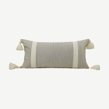 Grey & Ivory Stripe Tassel Cotton Lumbar Cushion Covers