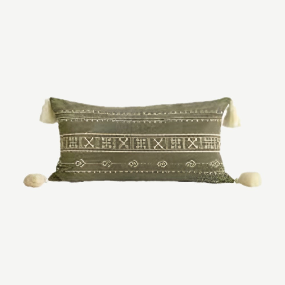 Olive Border Embroidery Linen Cotton Lumbar Cushion Covers