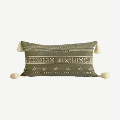 Olive Border Embroidery Linen Cotton Lumbar Cushion Covers