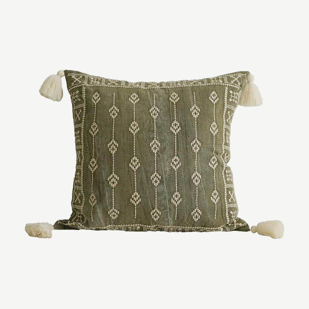 Olive Embroidery Linen Cotton Cushion Covers