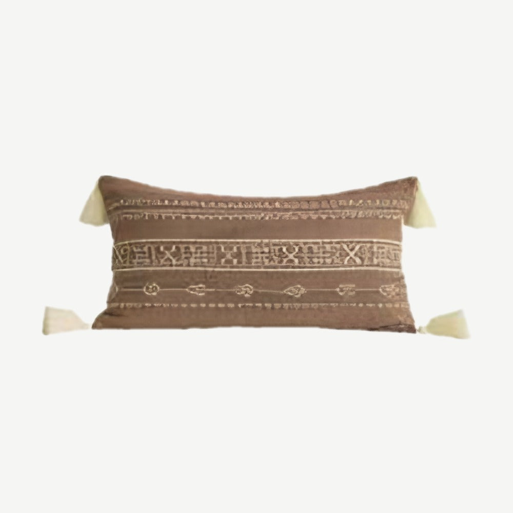 Terracotta Border Embroidery Linen Cotton Lumbar Cushion Covers