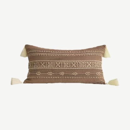 Terracotta Border Embroidery Linen Cotton Lumbar Cushion Covers