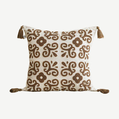 Ivory & Brown Embroidery Ramie Cotton Cushion Covers