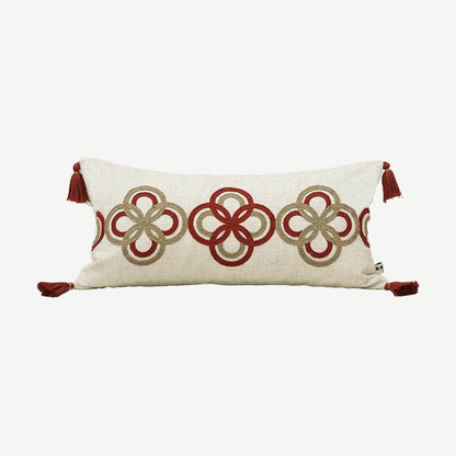 Ivory & Red Ring Embroidery Lumbar Cushion Covers